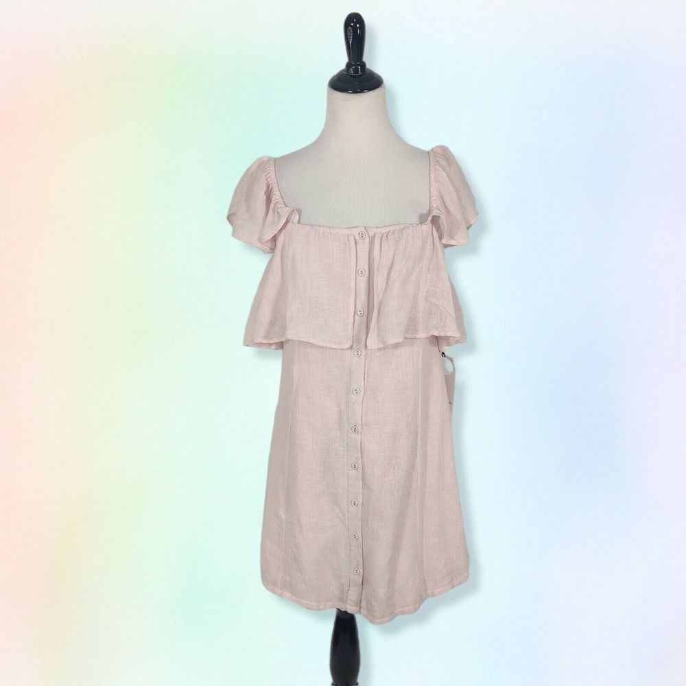 Privacy Please‎ S Norval dress in marchesa pink off shoulder linen blend